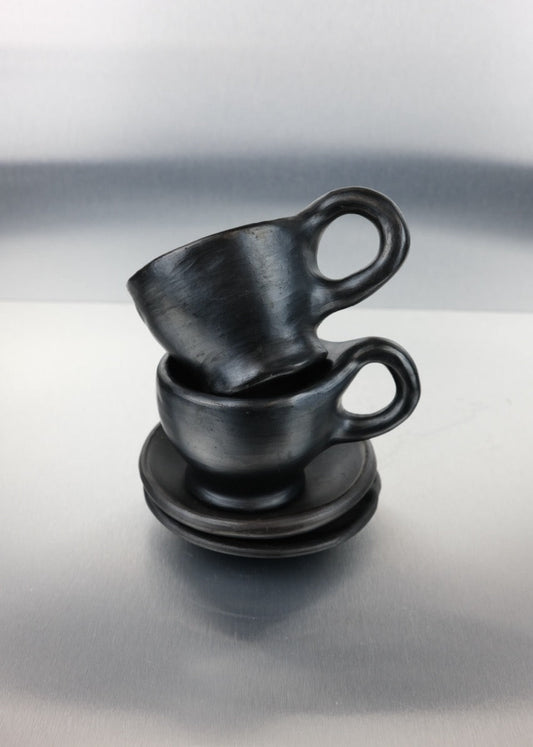 set de 2 tasses et soucoupes + plat en terre noire