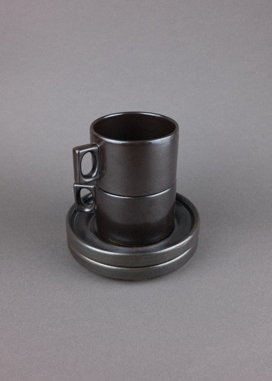 tasse & soucoupe en grès brun — Brenne, France