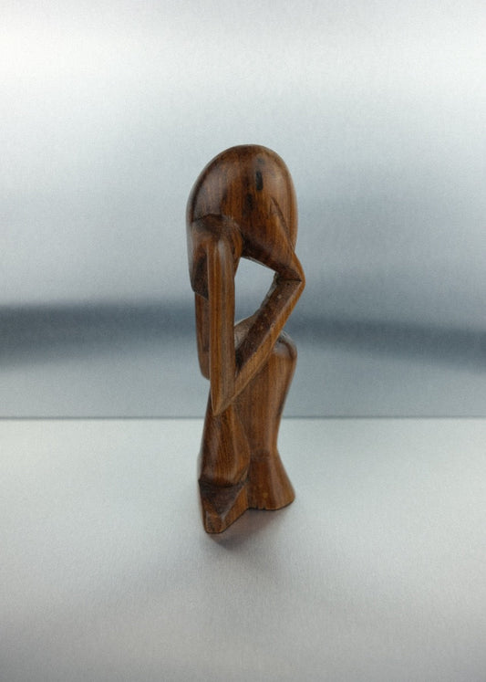 sculpture vintage en bois "le penseur"