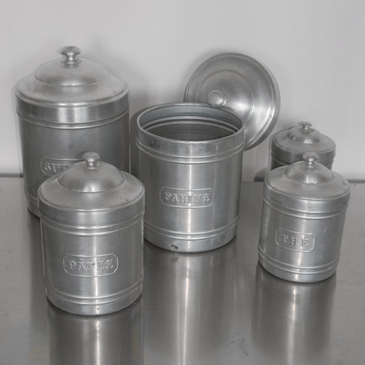 série de 5 pots à épices vintage aluminium