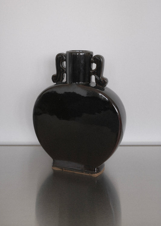 vase fait main émaillé brun foncé