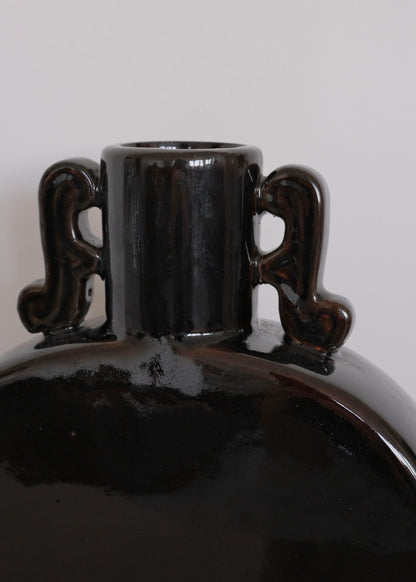 vase fait main émaillé brun foncé