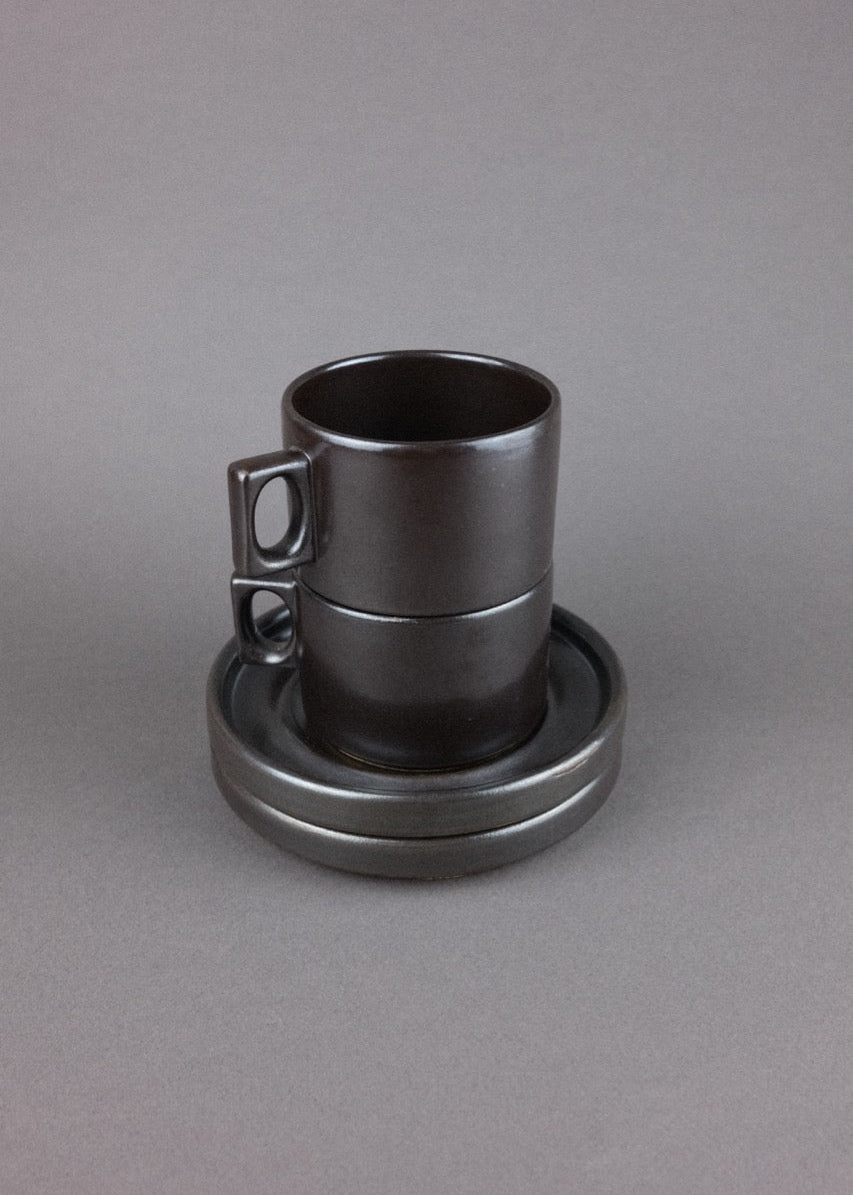 tasse & soucoupe en grès brun — Brenne, France