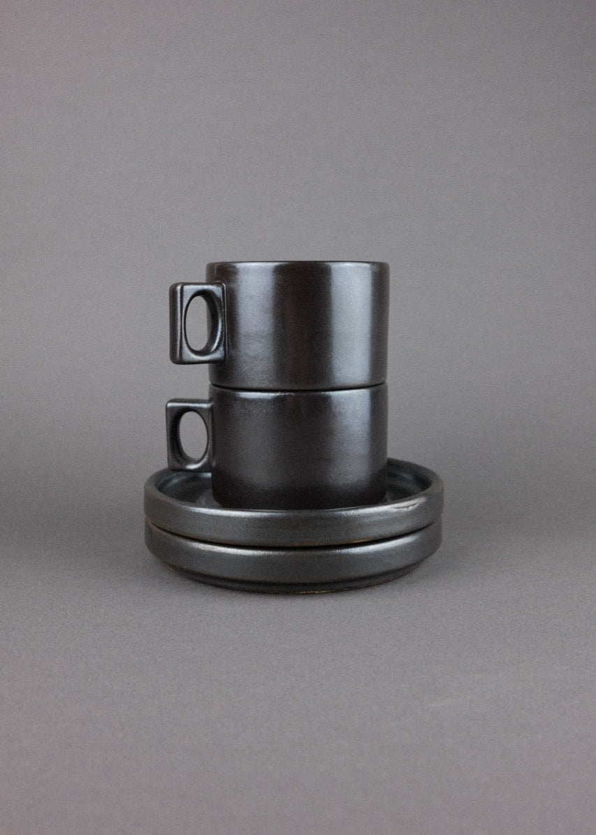 tasse & soucoupe en grès brun — Brenne, France