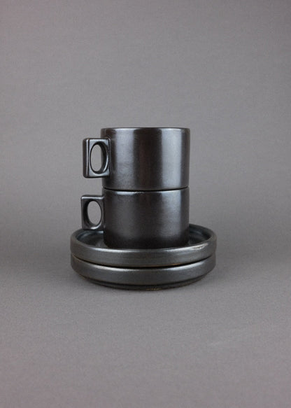 tasse & soucoupe en grès brun — Brenne, France