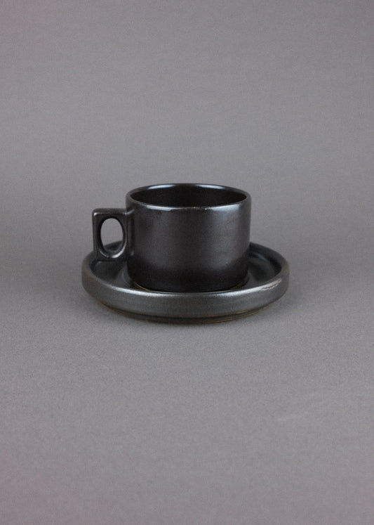 tasse & soucoupe en grès brun — Brenne, France