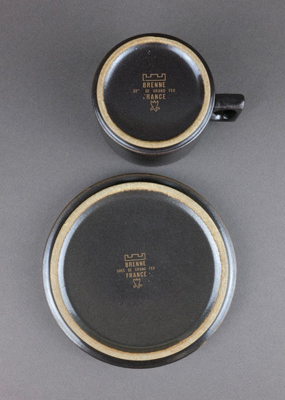 tasse & soucoupe en grès brun — Brenne, France