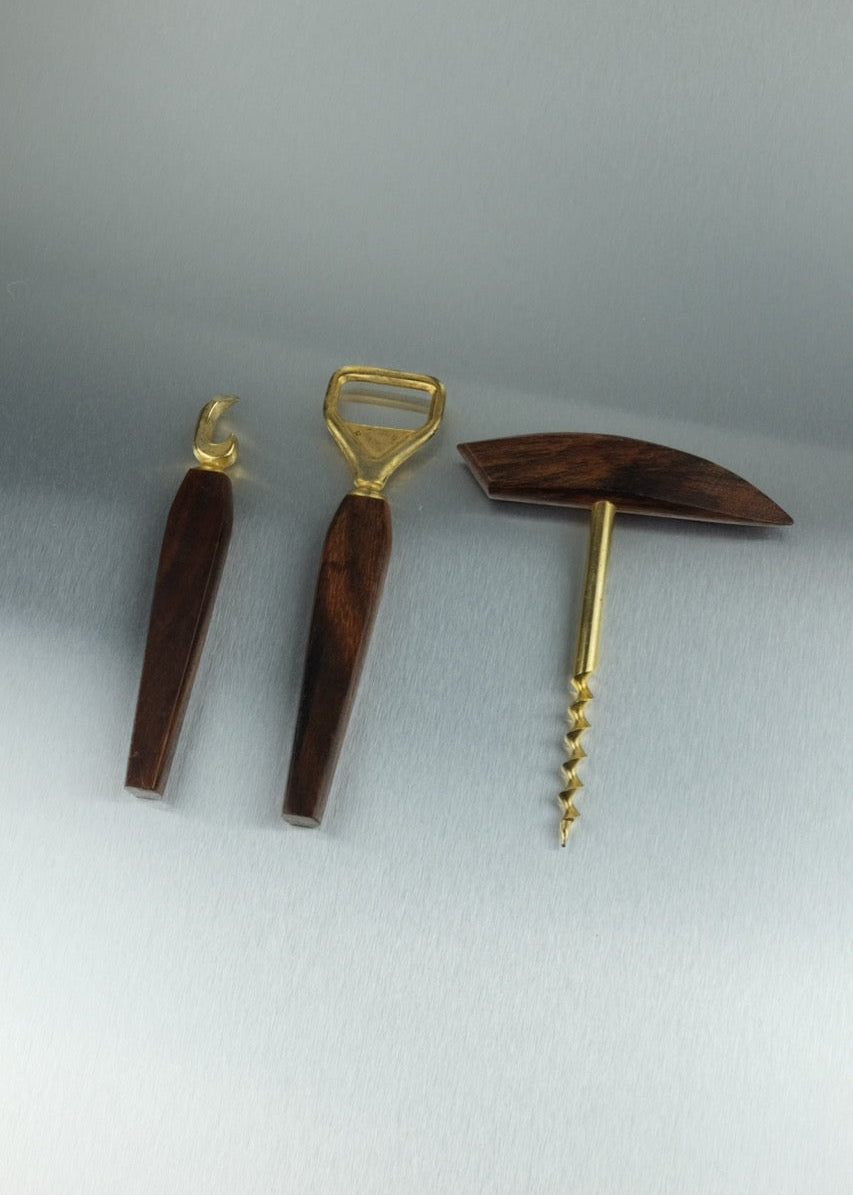 ensemble de bar en acajou et laiton