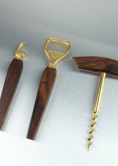 ensemble de bar en acajou et laiton