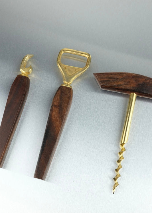 ensemble de bar en acajou et laiton