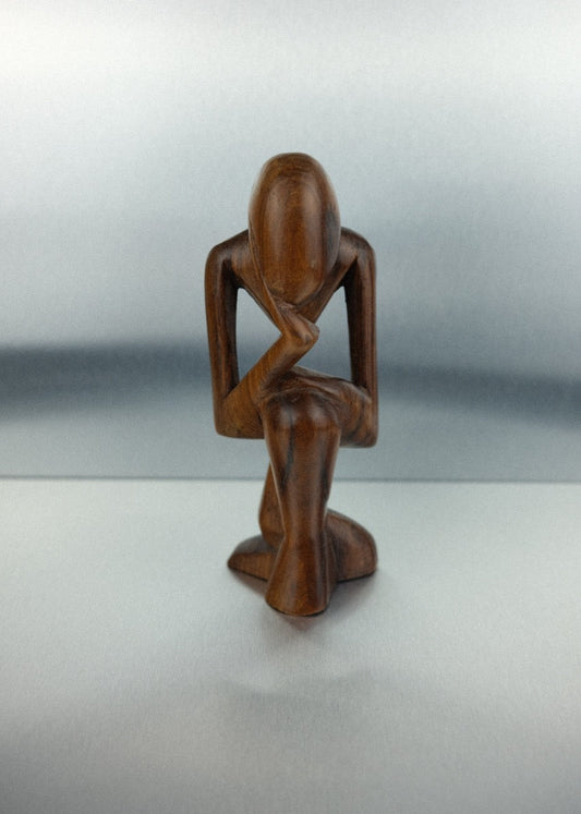 sculpture vintage en bois "le penseur"
