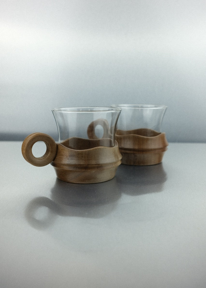 duo de tasses en verre & bois