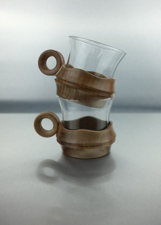 duo de tasses en verre & bois