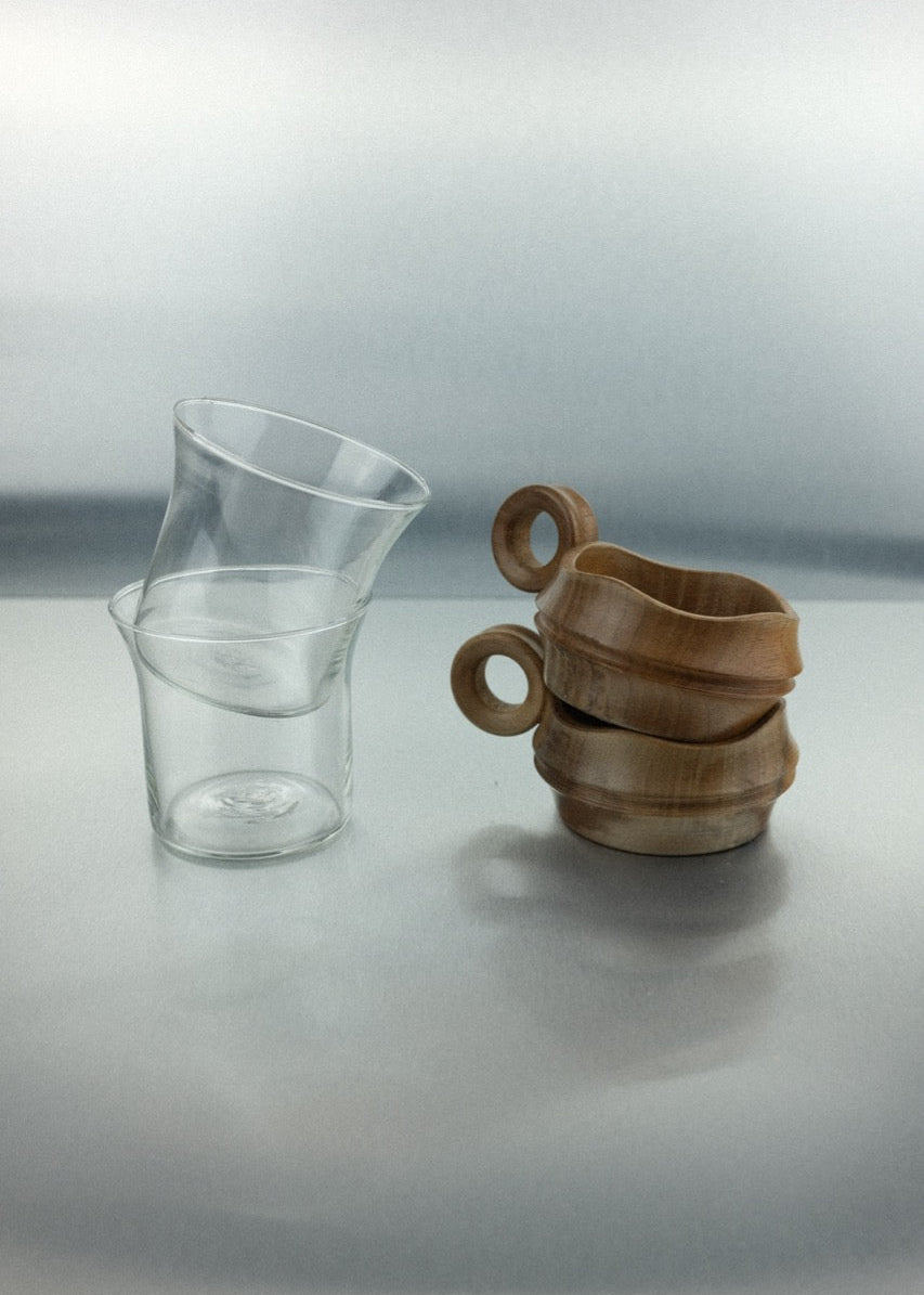 duo de tasses en verre & bois