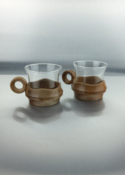 duo de tasses en verre & bois