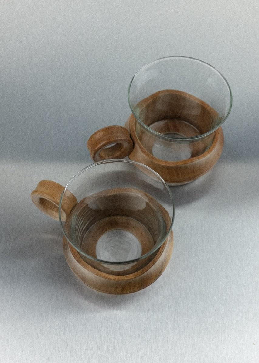 duo de tasses en verre & bois