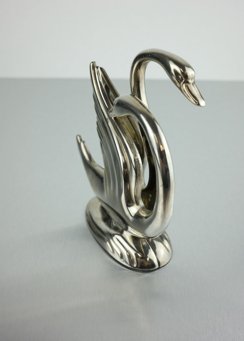 porte-courrier cygne en métal argenté