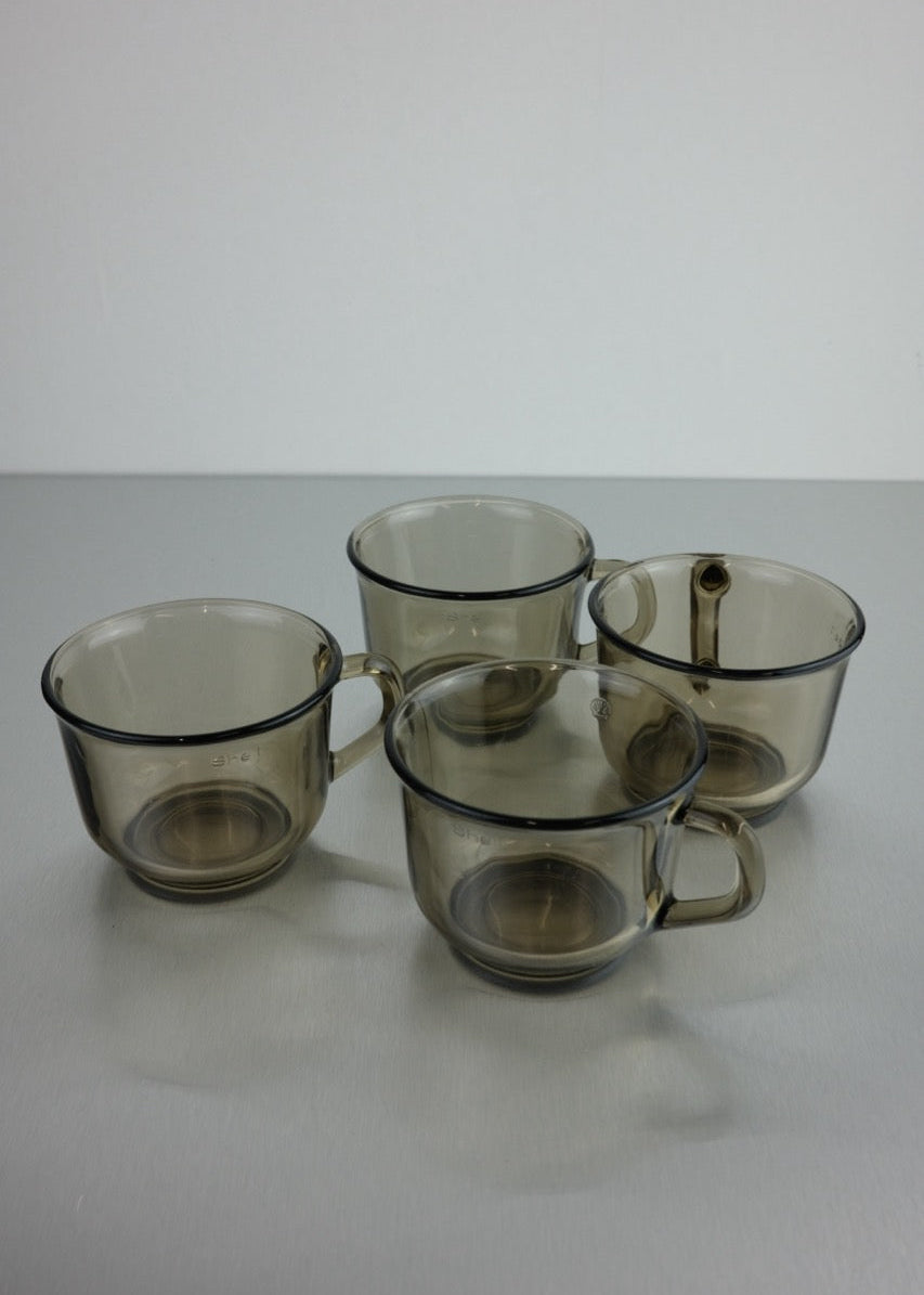 ensemble de 4 tasses en verre fumé 70's