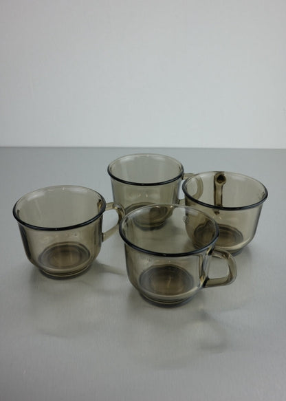 ensemble de 4 tasses en verre fumé 70's