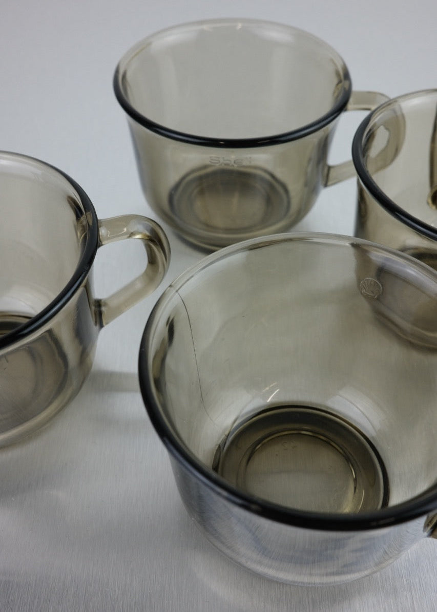 ensemble de 4 tasses en verre fumé 70's