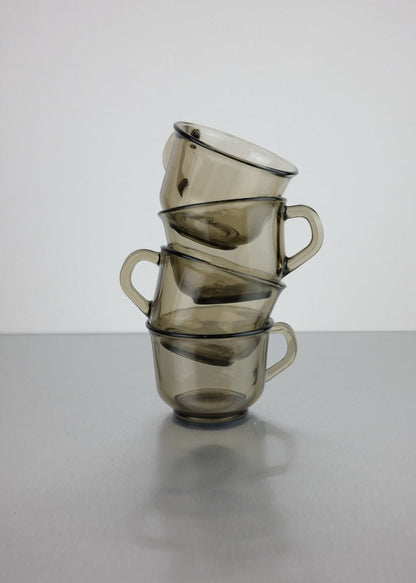ensemble de 4 tasses en verre fumé 70's