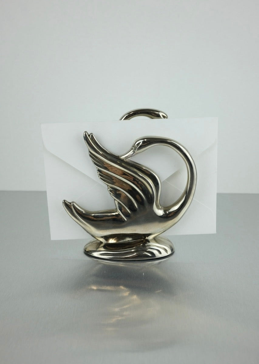 porte-courrier cygne en métal argenté