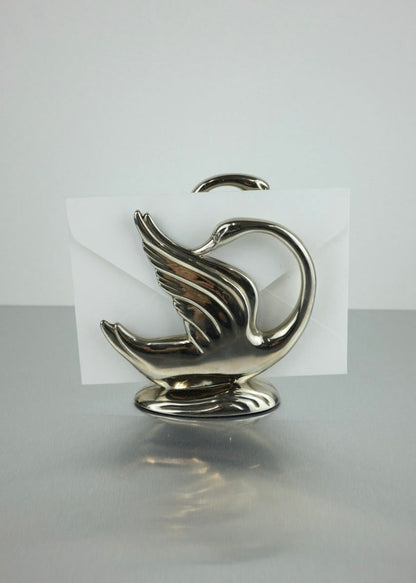 porte-courrier cygne en métal argenté